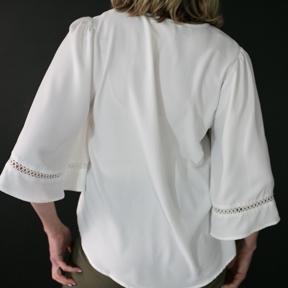 White Blouse With Bell Sleeves - Available in Plus - Picture 3 of 4